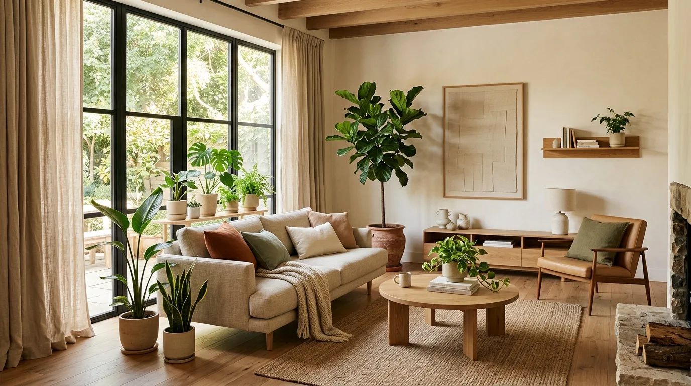 Bring in greenery with a restrained organic touch inspiration for an organic modern living room.
